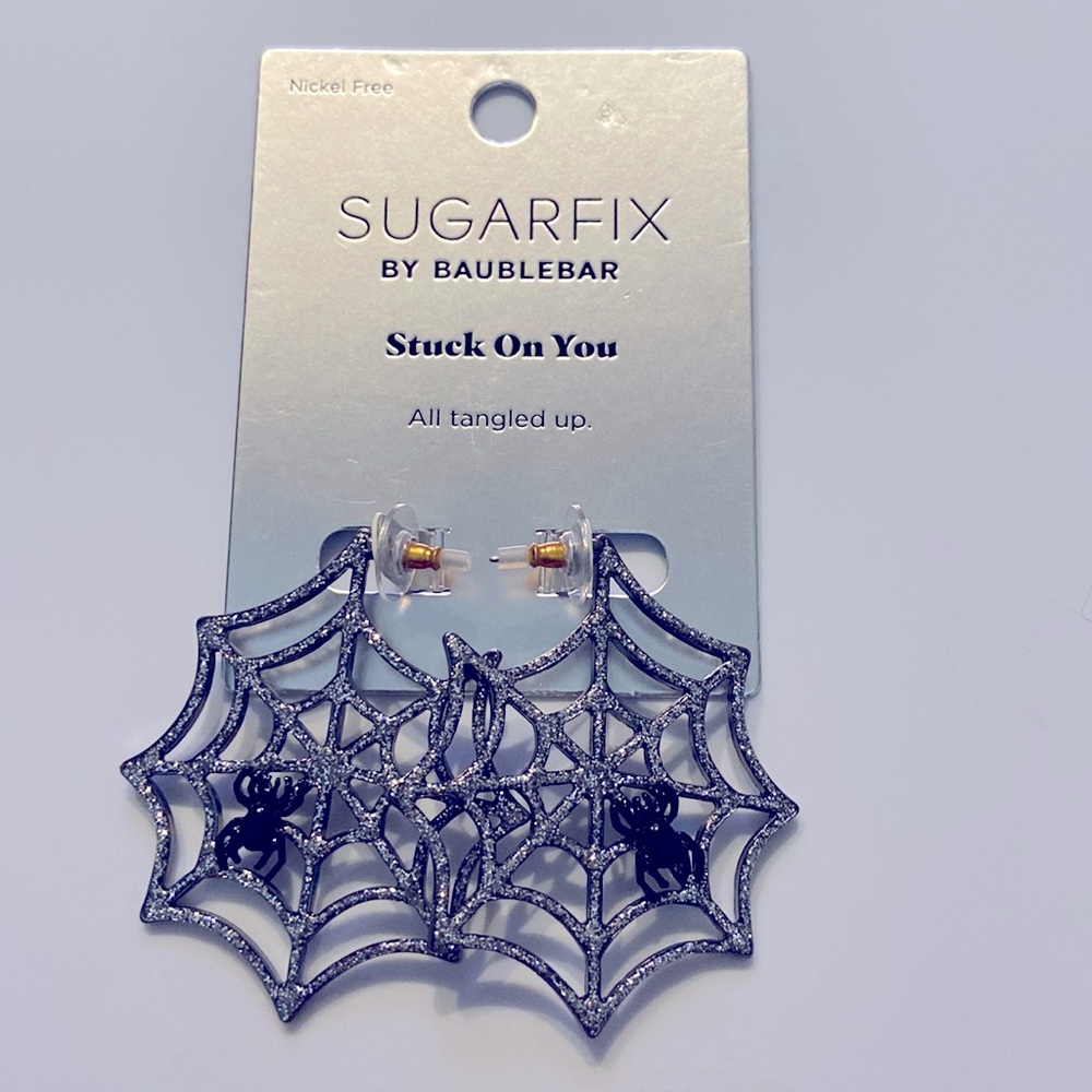 NEW BaubleBar Halloween spider spiderwebs 3D drop earrings Stuck on You fall